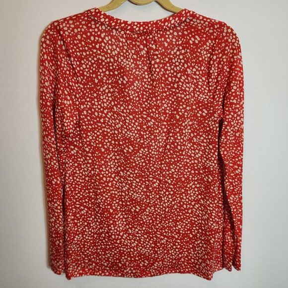 Boden Long Sleeved Tencel Shell Top Blouse Red White Speckled Size 6 - Picture 3 of 6